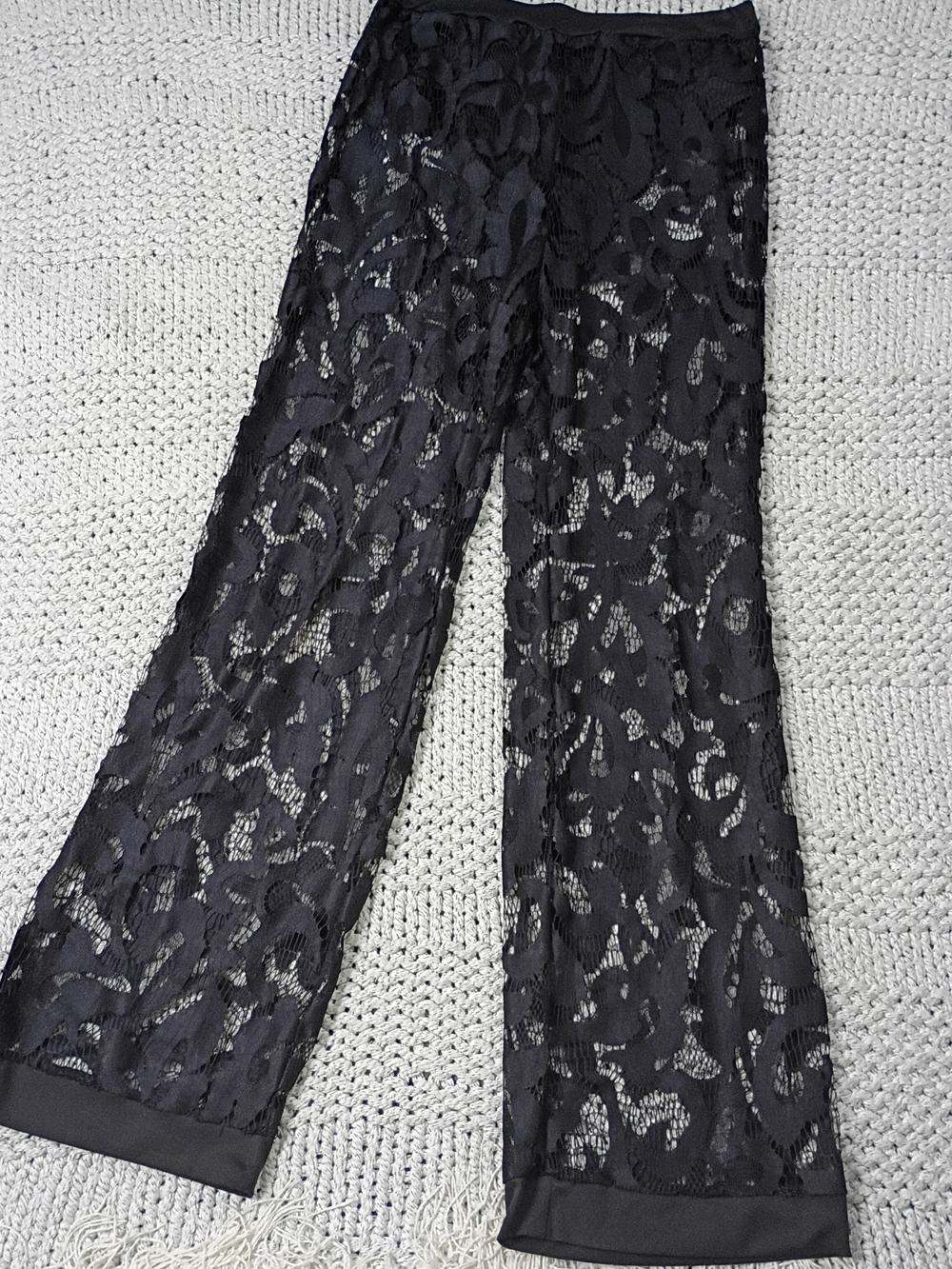 See-Thru Black Lace Long Duster And Matching Pants 2- Piece Set - Picture 6 of 6